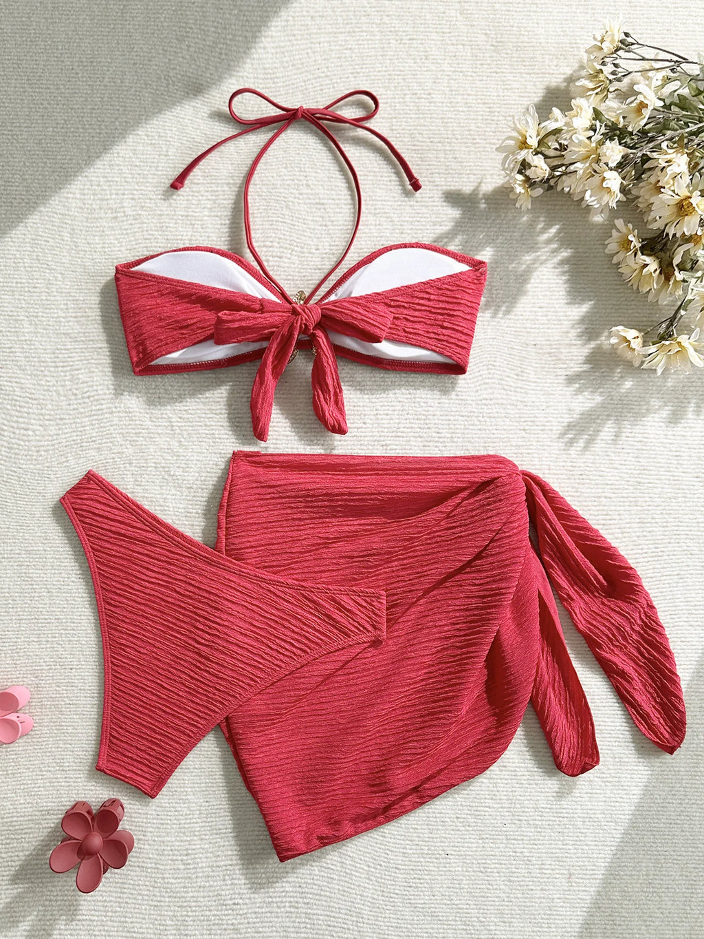 Bikini Bandeau 3 Pièces Femme | Maillot Côtelé Tendance 2026