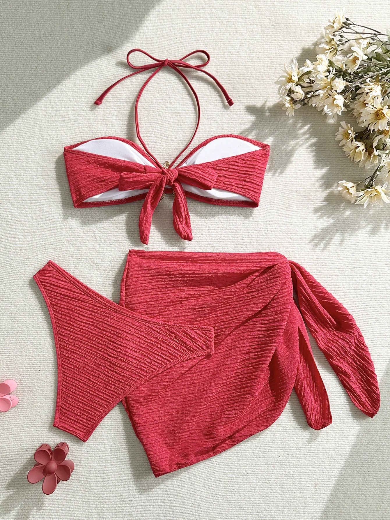 Bikini Bandeau 3 Pièces Femme | Maillot Côtelé Tendance 2026