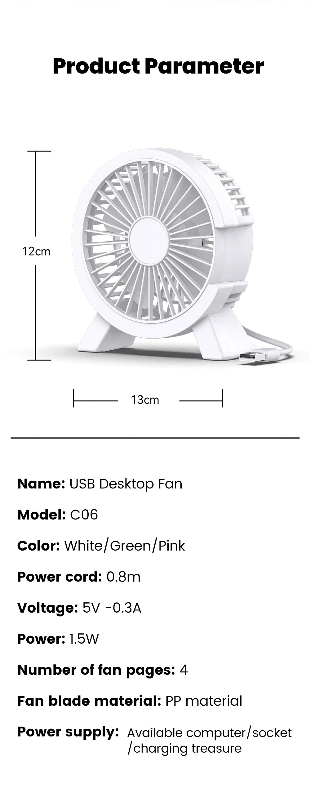 Ventilateur de Bureau USB Rechargeable — Puissant & Silencieux