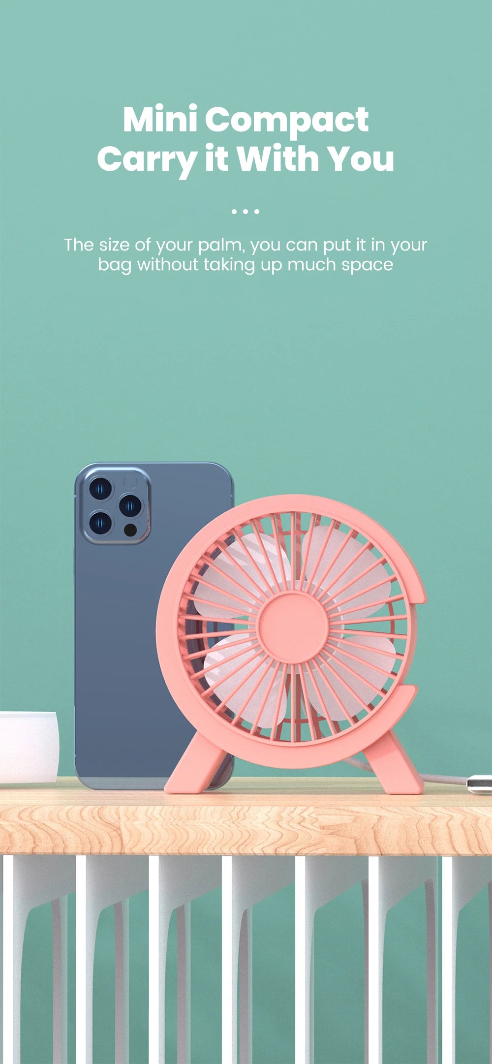 Ventilateur de Bureau USB Rechargeable — Puissant & Silencieux