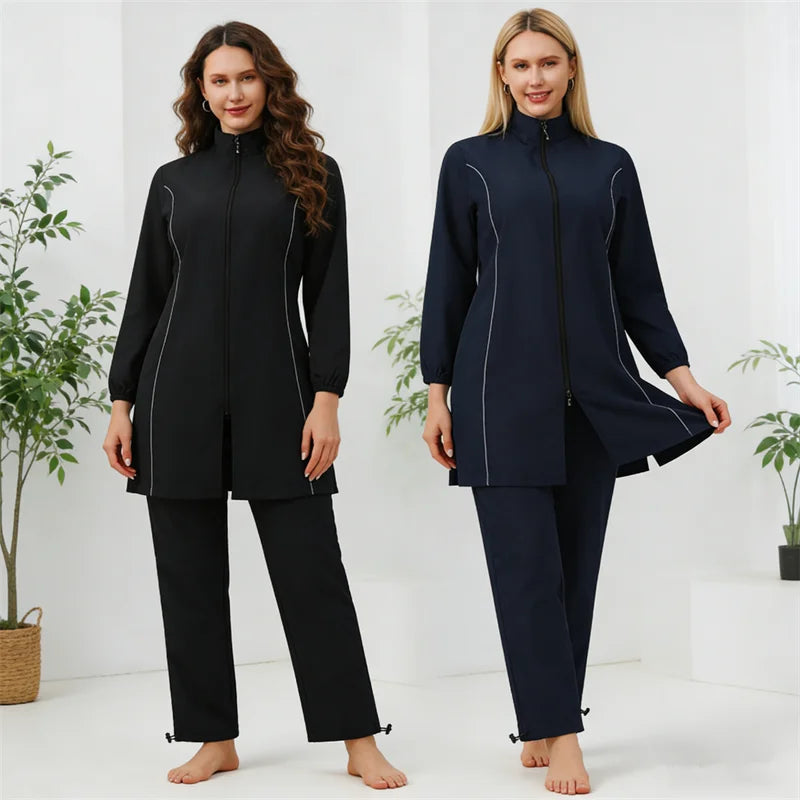 Burkini Femme 3 Pièces | Maillot de Bain Couvrant Manches Longues
