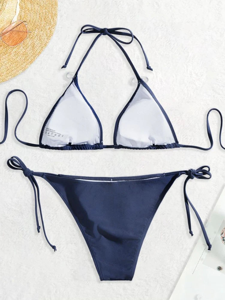 Bikini String Triangle Femme | Bandage Sexy Bleu Marine
