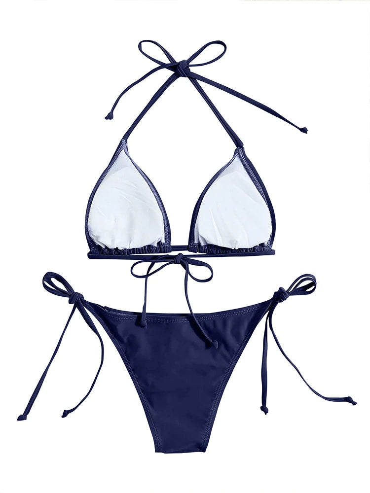 Bikini String Triangle Femme | Bandage Sexy Bleu Marine
