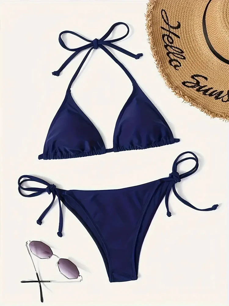 Bikini String Triangle Femme | Bandage Sexy Bleu Marine