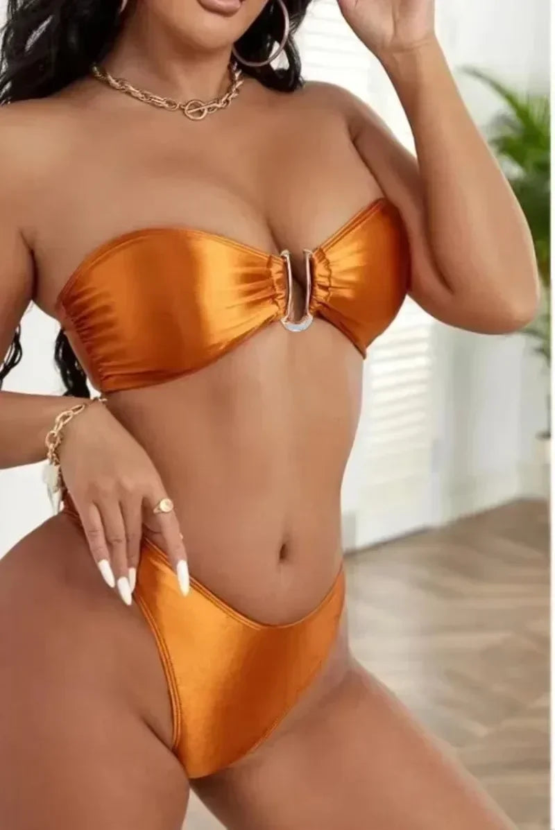 Bikini Taille Haute Femme | Bandeau Push-Up Gainant