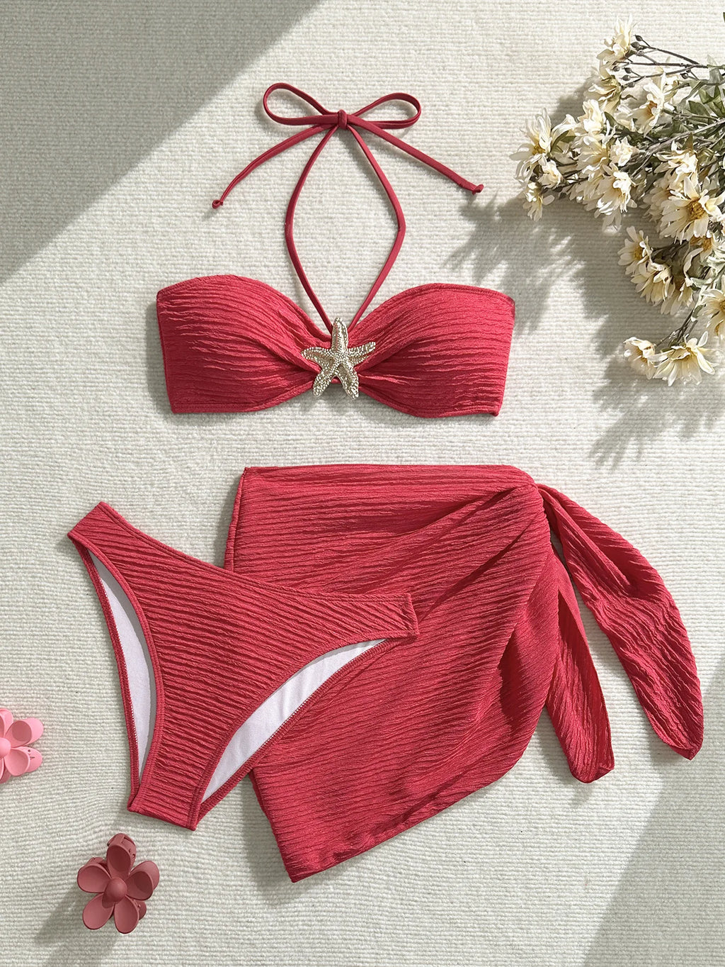 Bikini Bandeau 3 Pièces Femme | Maillot Côtelé Tendance 2026