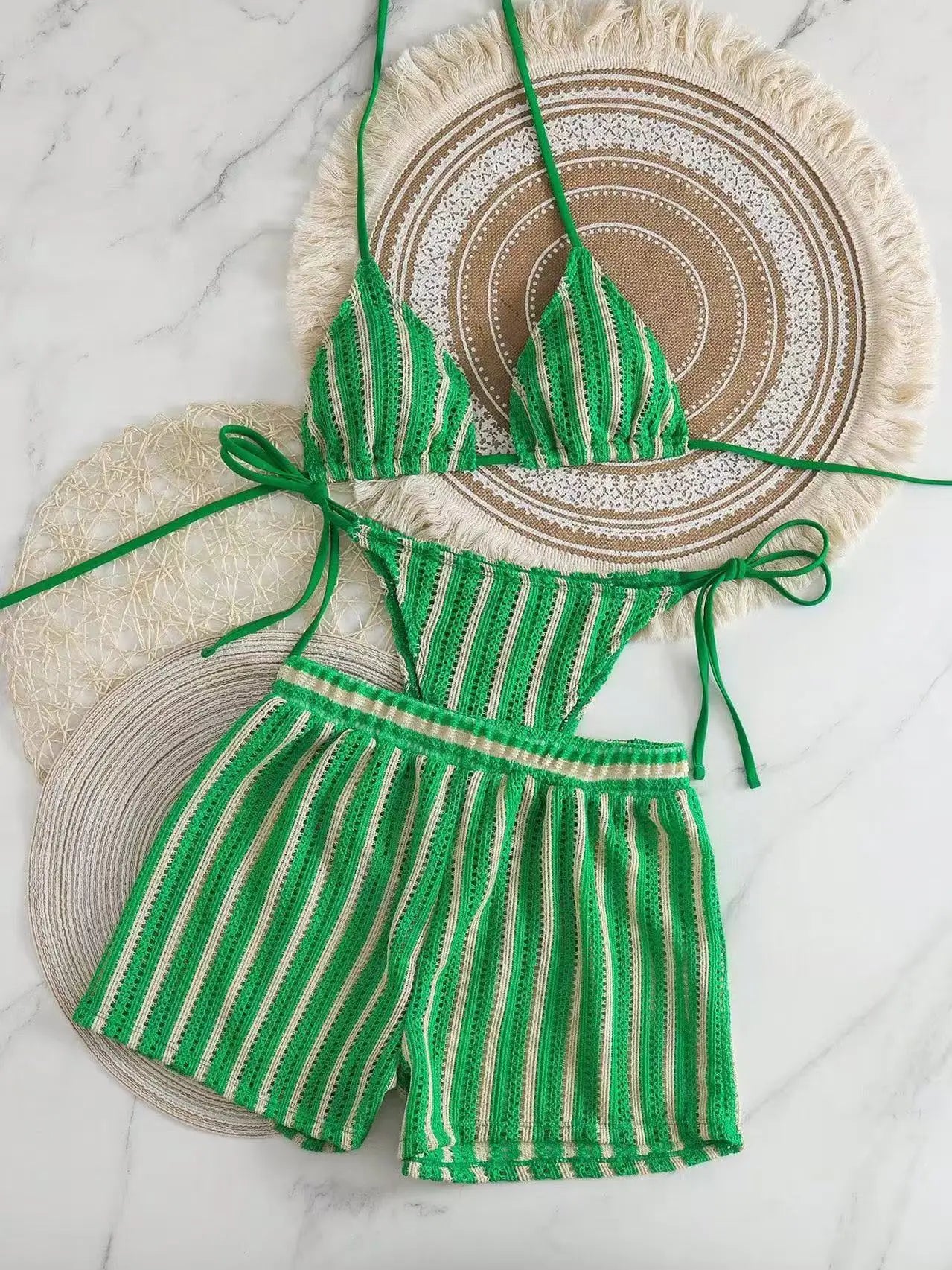 Bikini 3 Pièces Femme | Mesh & Lacets Col V Tendance 2026