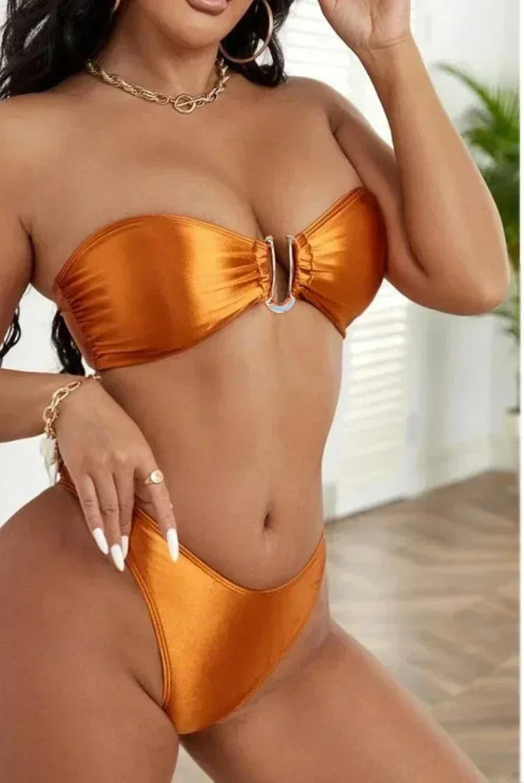 Bikini Taille Haute Femme | Bandeau Push-Up Gainant