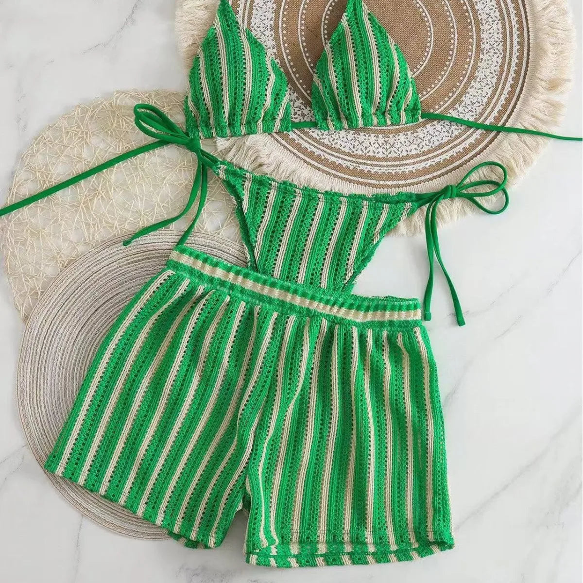 Bikini 3 Pièces Femme | Mesh & Lacets Col V Tendance 2026