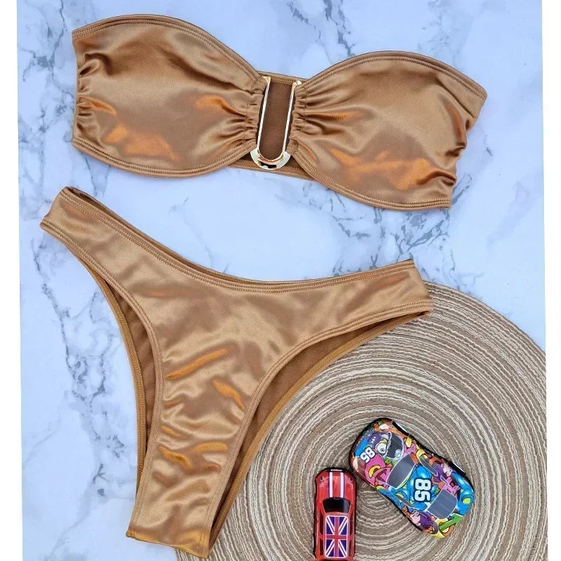 Bikini Taille Haute Femme | Bandeau Push-Up Gainant