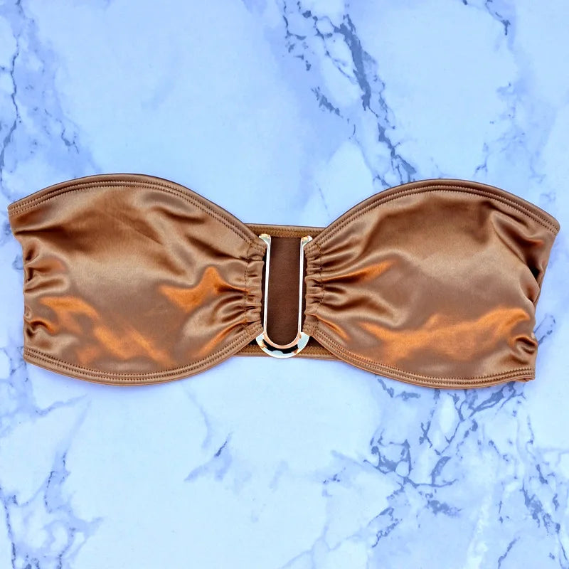 Bikini Taille Haute Femme | Bandeau Push-Up Gainant