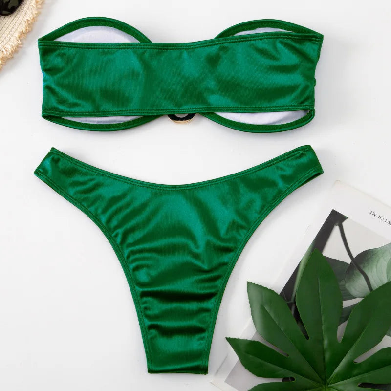Bikini Taille Haute Femme | Bandeau Push-Up Gainant