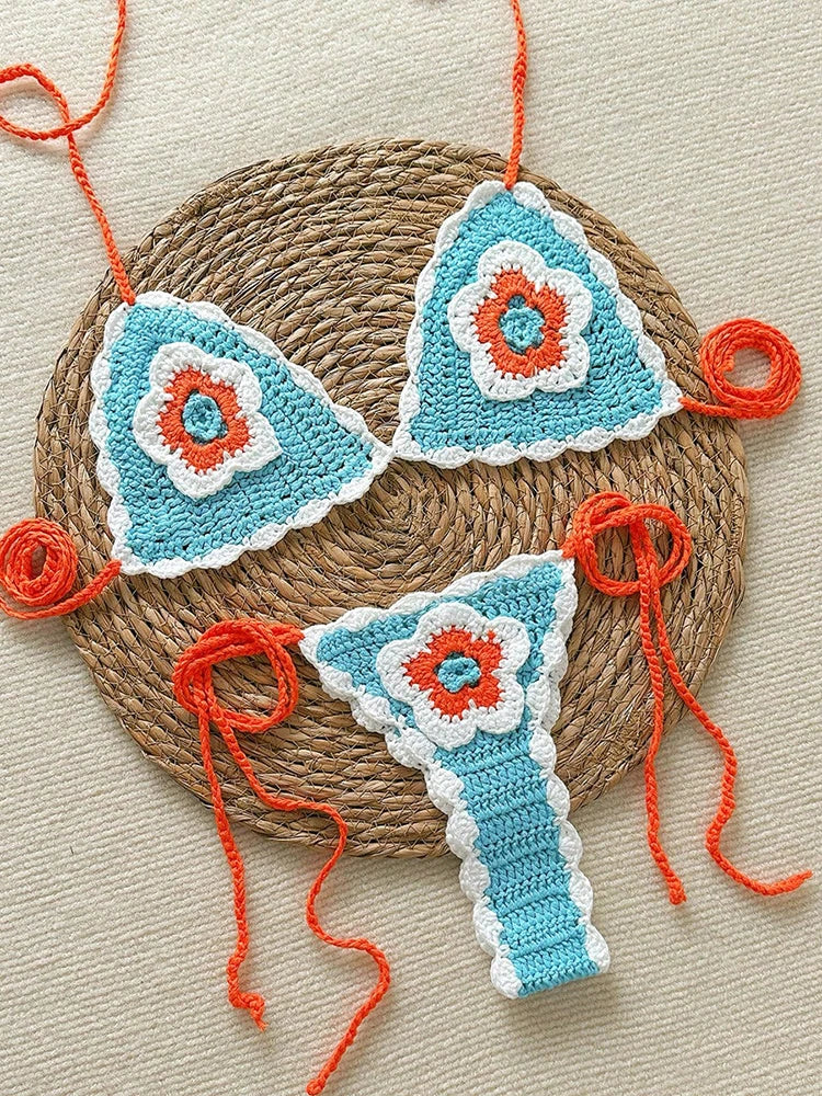 Micro Bikini Crochet Fleurs Femme | Bonnets Ajustables Sexy