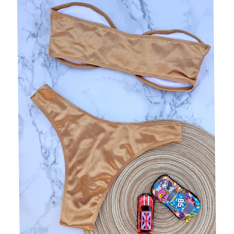 Bikini Taille Haute Femme | Bandeau Push-Up Gainant