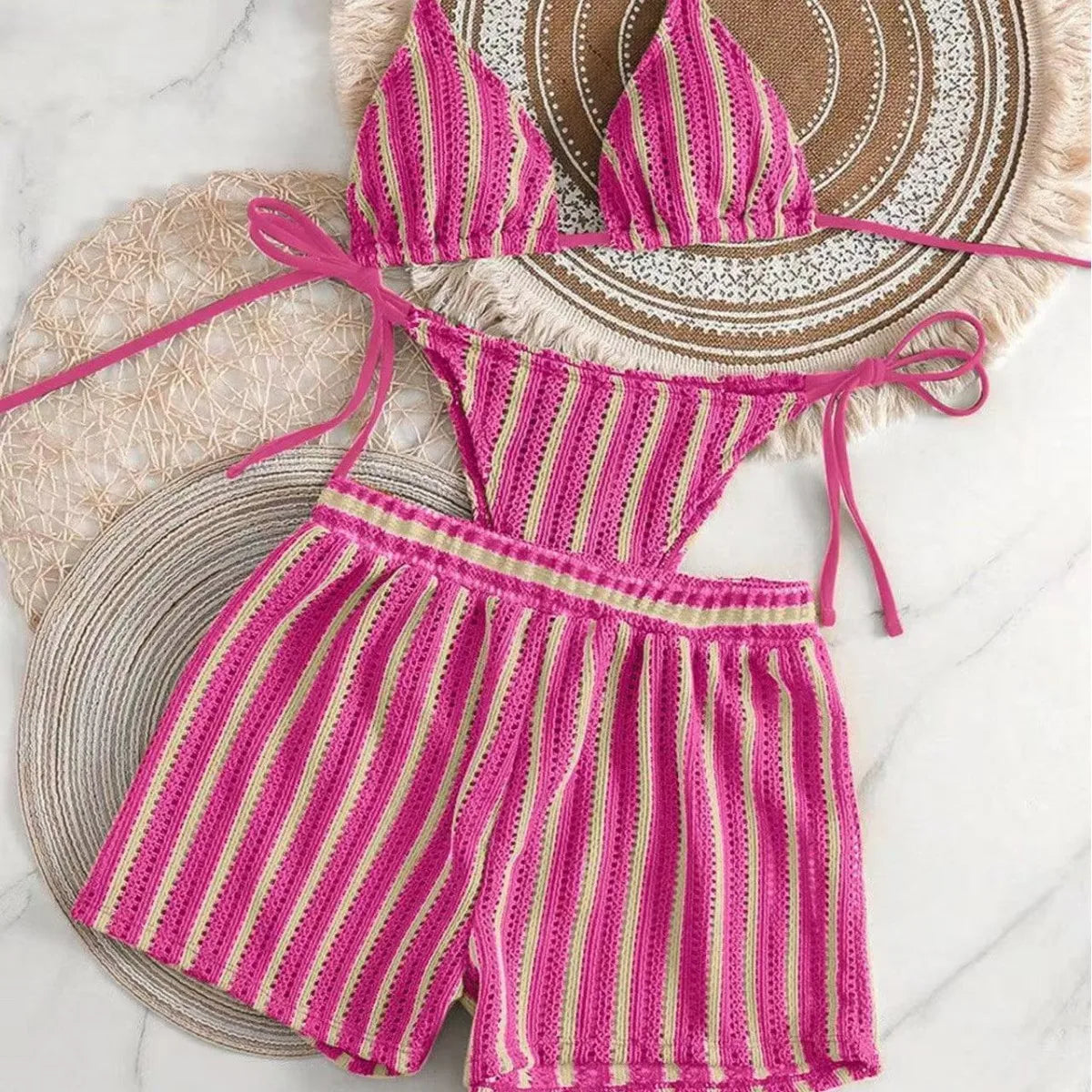 Bikini 3 Pièces Femme | Mesh & Lacets Col V Tendance 2026