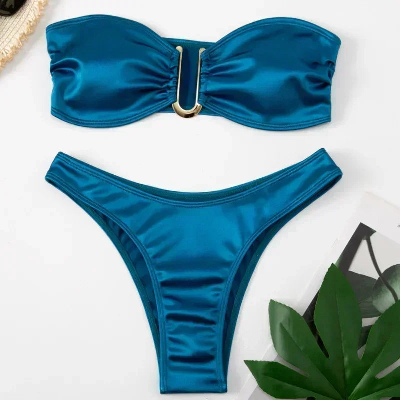 Bikini Taille Haute Femme | Bandeau Push-Up Gainant