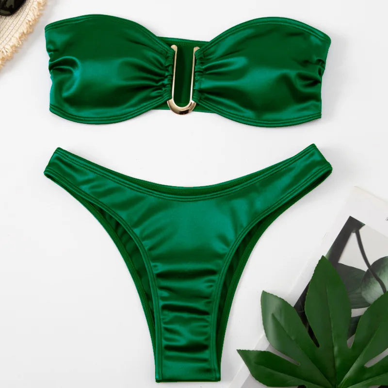 Bikini Taille Haute Femme | Bandeau Push-Up Gainant
