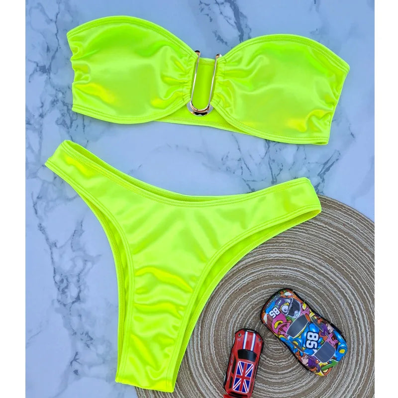 Bikini Taille Haute Femme | Bandeau Push-Up Gainant