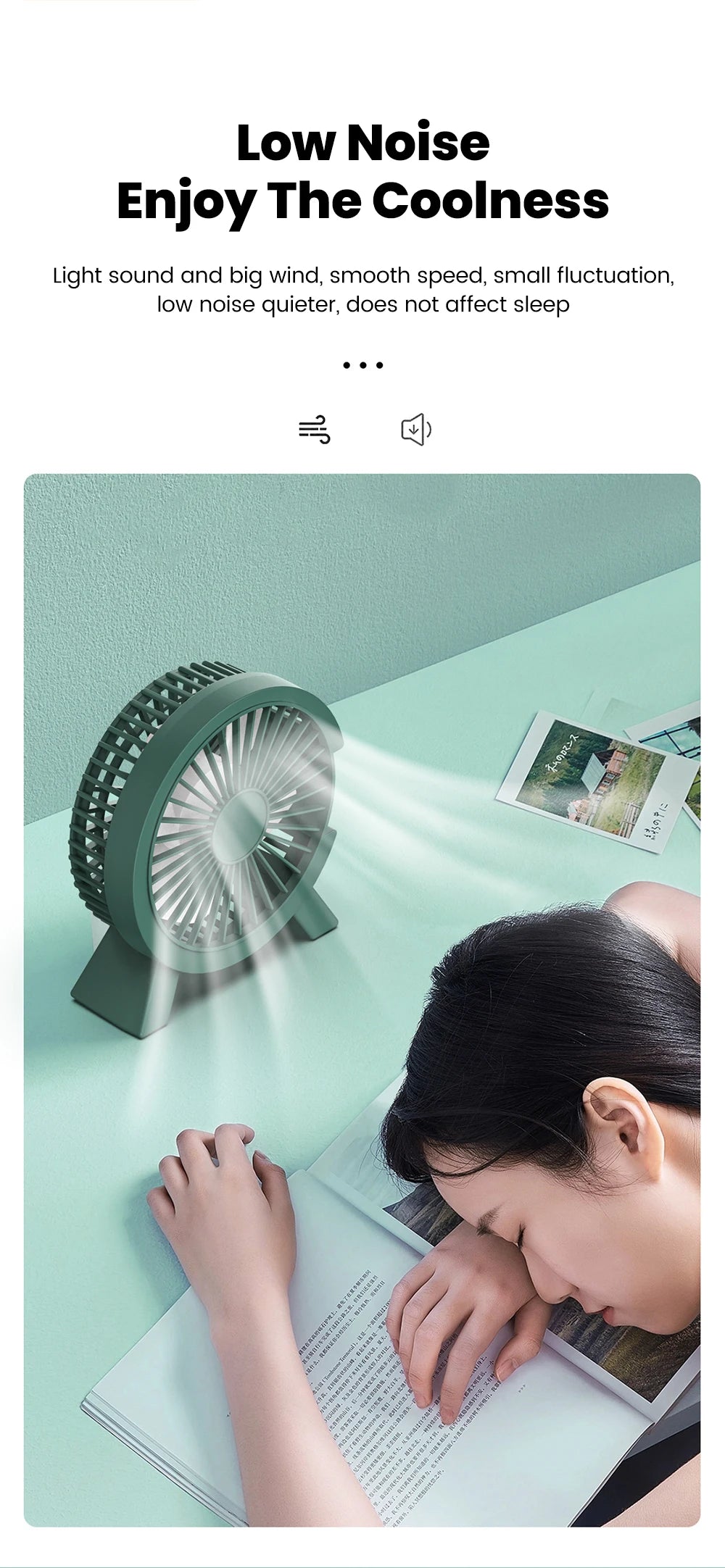 Ventilateur de Bureau USB Rechargeable — Puissant & Silencieux