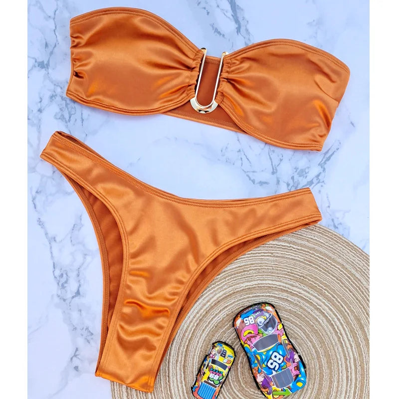 Bikini Taille Haute Femme | Bandeau Push-Up Gainant