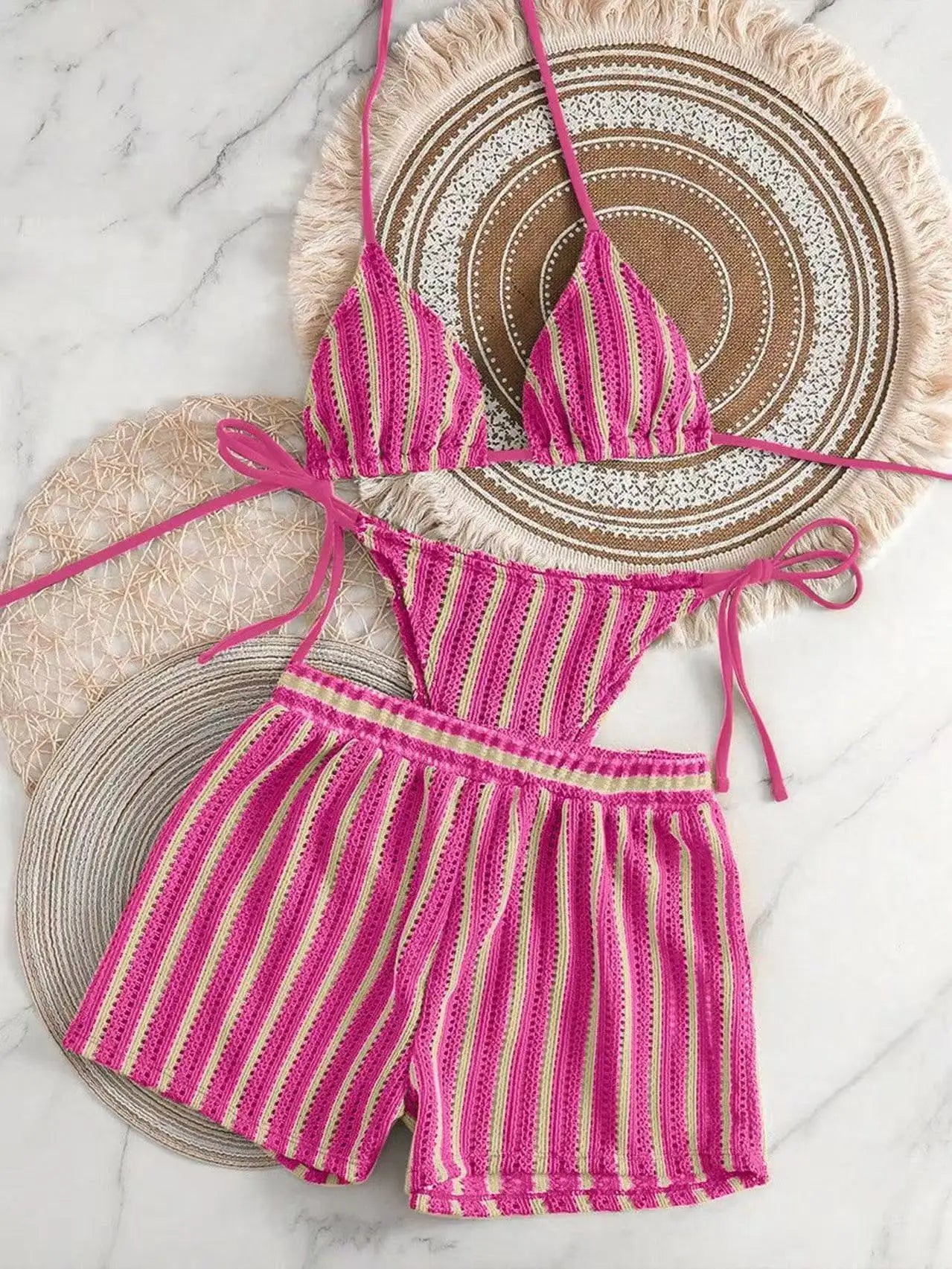 Bikini 3 Pièces Femme | Mesh & Lacets Col V Tendance 2026
