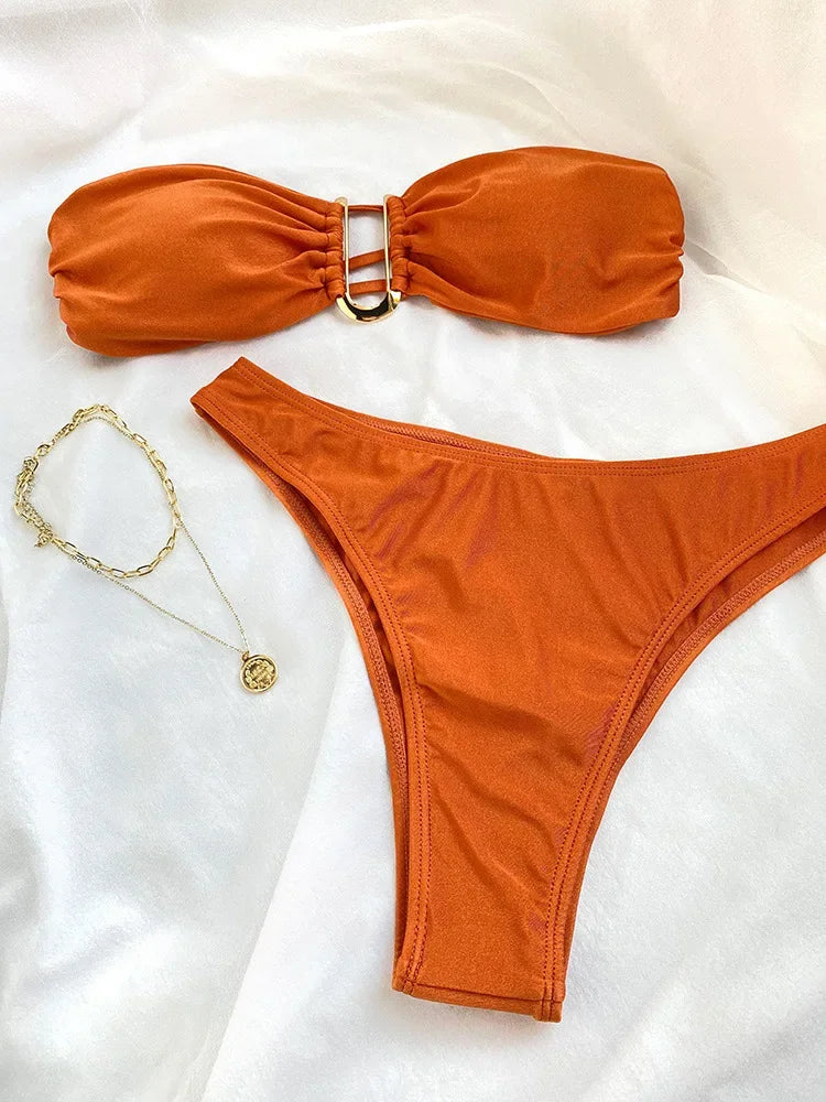 Bikini Taille Haute Femme | Bandeau Push-Up Gainant