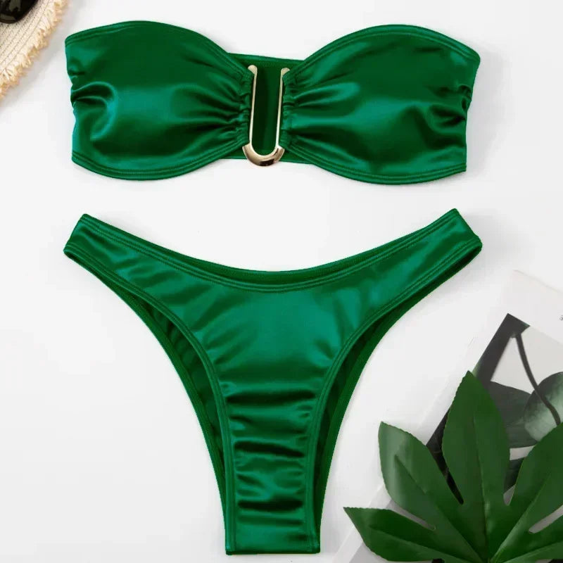 Bikini Taille Haute Femme | Bandeau Push-Up Gainant