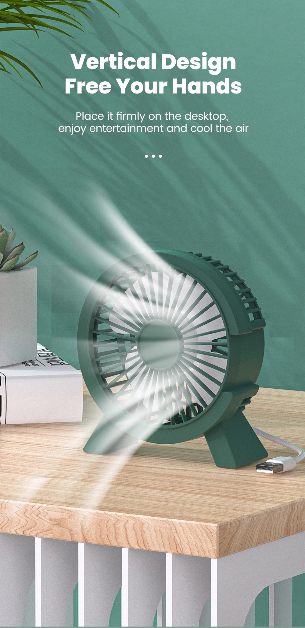 Ventilateur de Bureau USB Rechargeable — Puissant & Silencieux