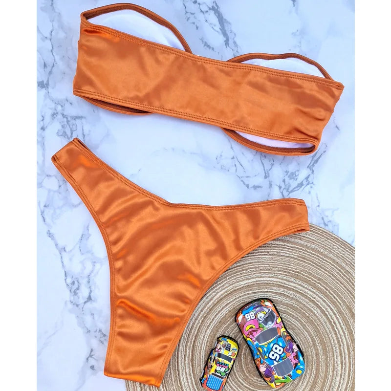 Bikini Taille Haute Femme | Bandeau Push-Up Gainant