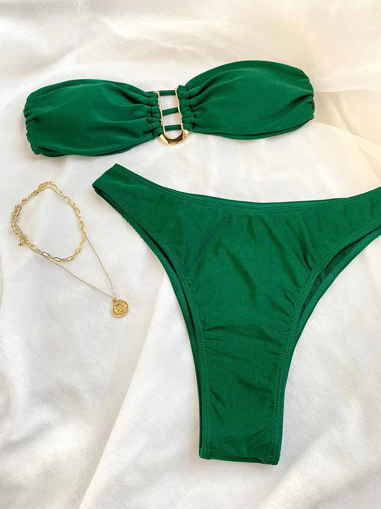 Bikini Taille Haute Femme | Bandeau Push-Up Gainant