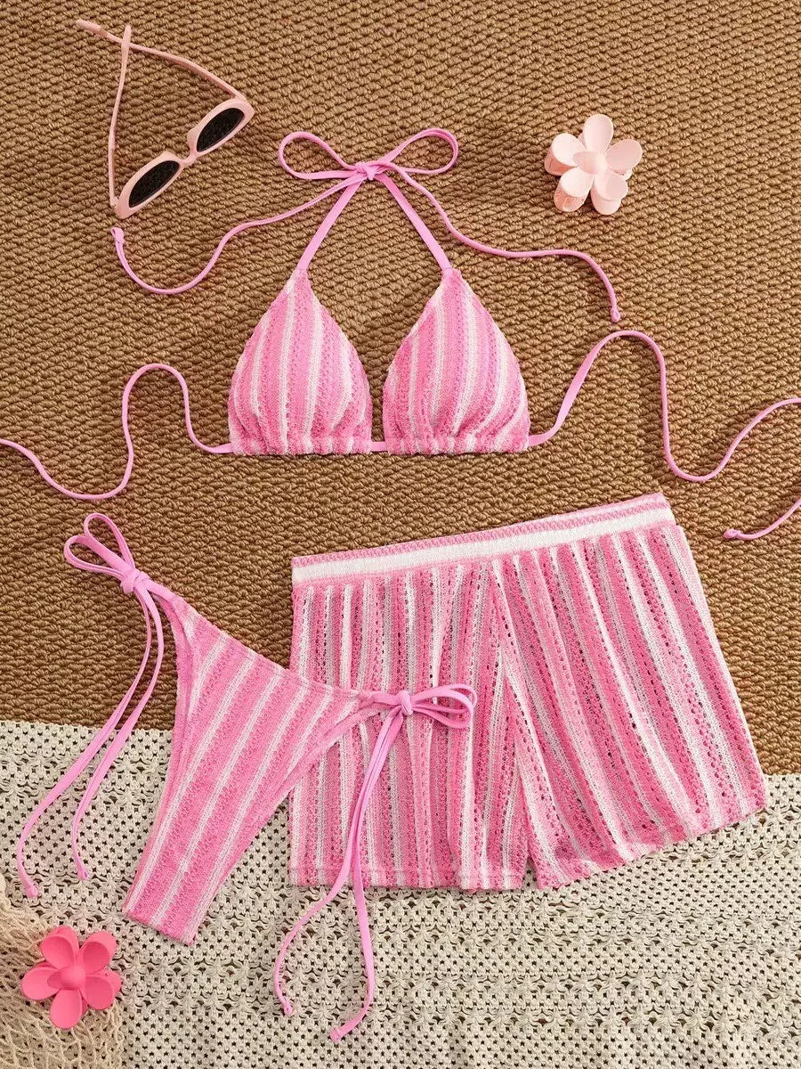 Bikini 3 Pièces Femme | Mesh & Lacets Col V Tendance 2026