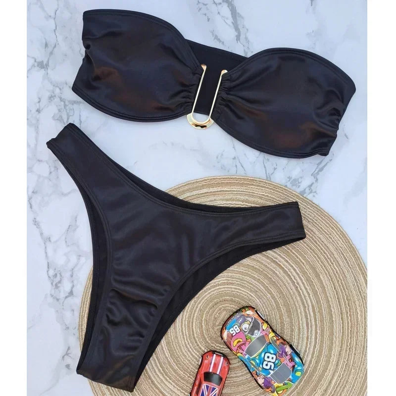 Bikini Taille Haute Femme | Bandeau Push-Up Gainant
