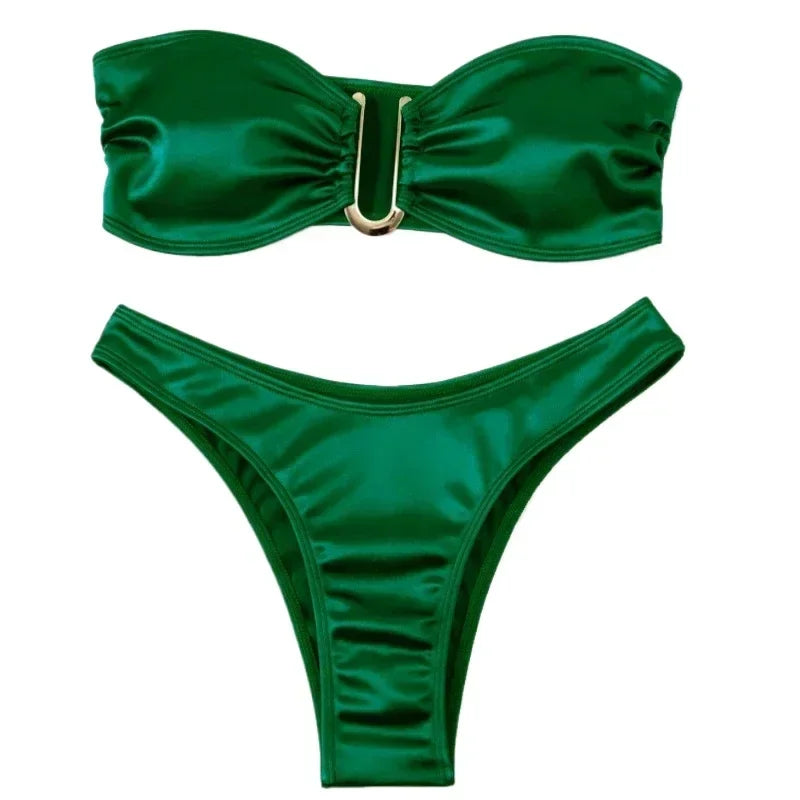 Bikini Taille Haute Femme | Bandeau Push-Up Gainant