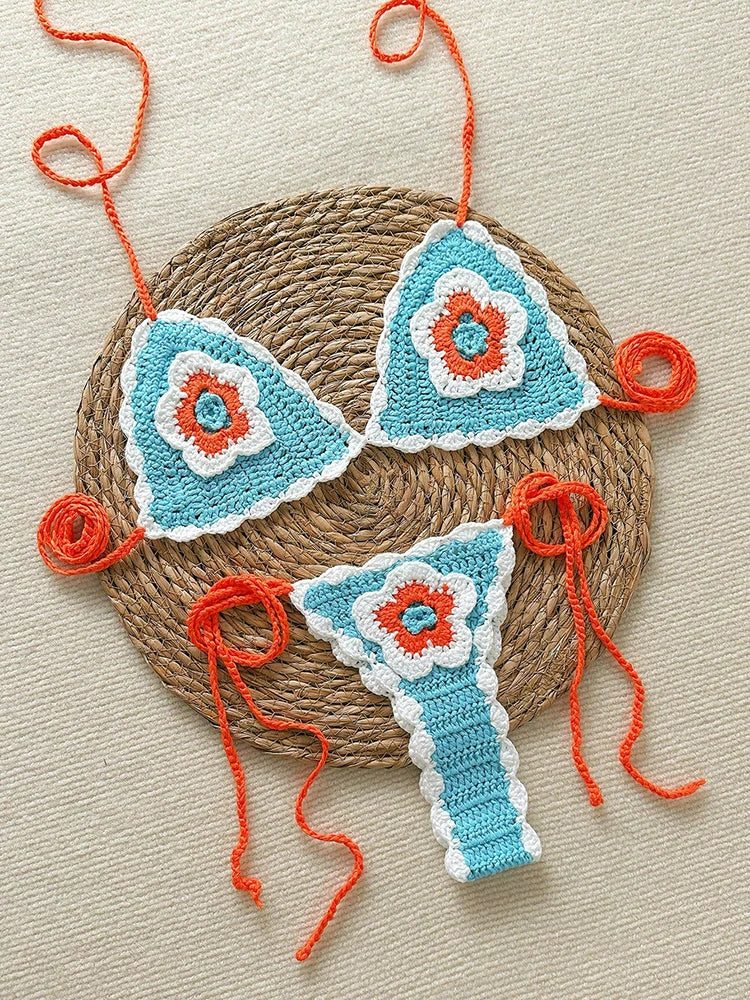 Micro Bikini Crochet Fleurs Femme | Bonnets Ajustables Sexy