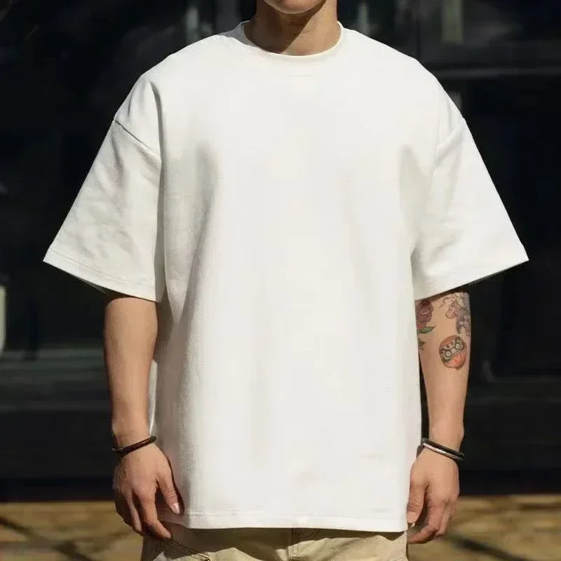 T-shirt Blanc Oversize Unisexe | Coton Uni Rétro Manches Courtes