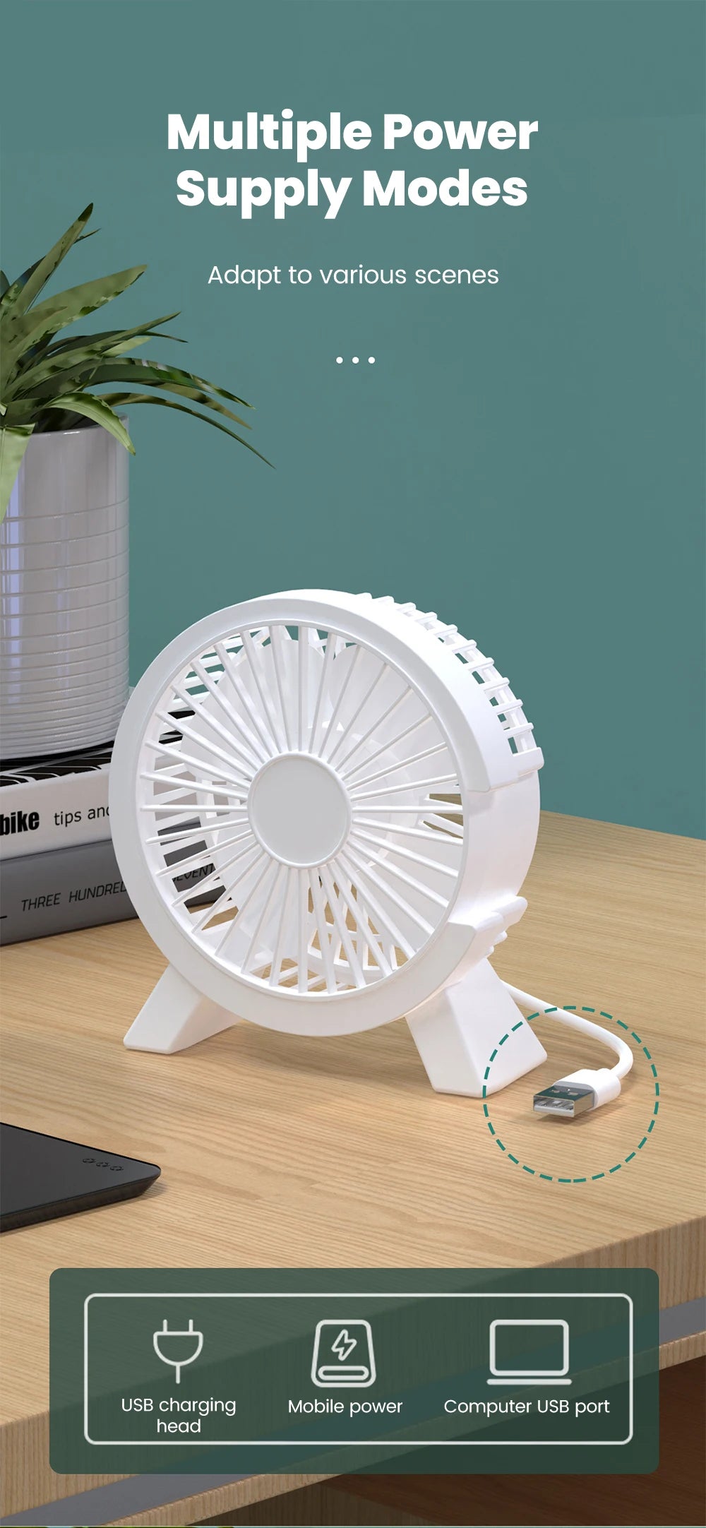 Ventilateur de Bureau USB Rechargeable — Puissant & Silencieux