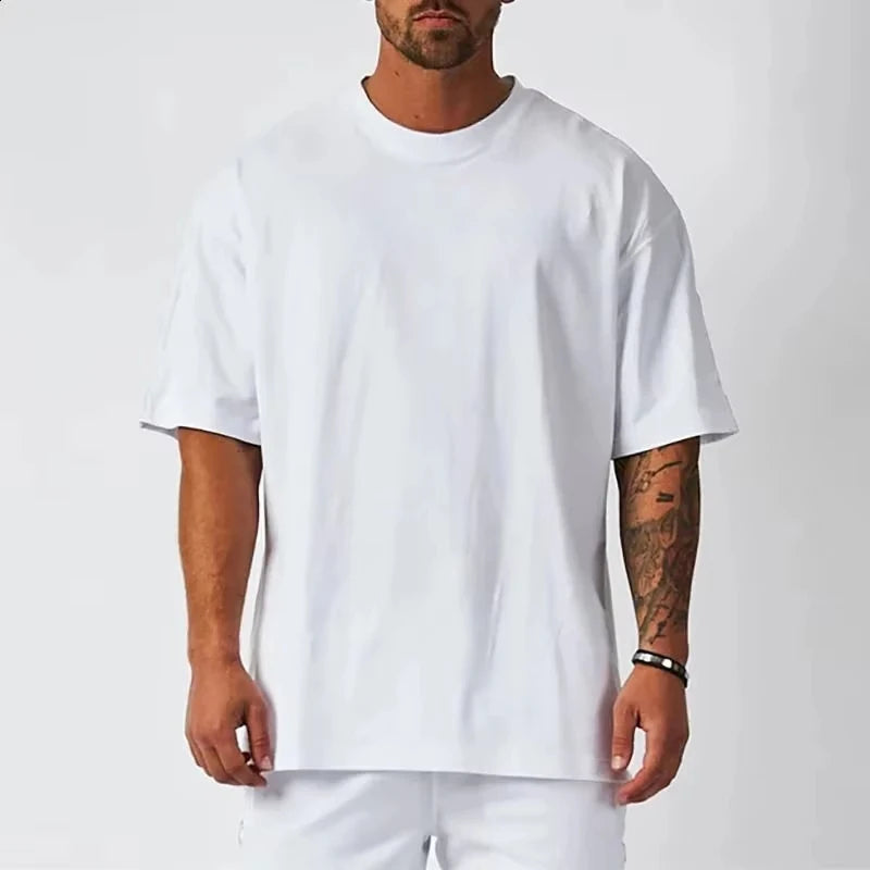 T-shirt Blanc Oversize Unisexe | Coton Uni Rétro Manches Courtes